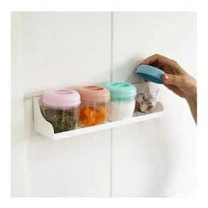 Porta Condimentos Com 4 Potes + Suporte De Parede Cor Mista
