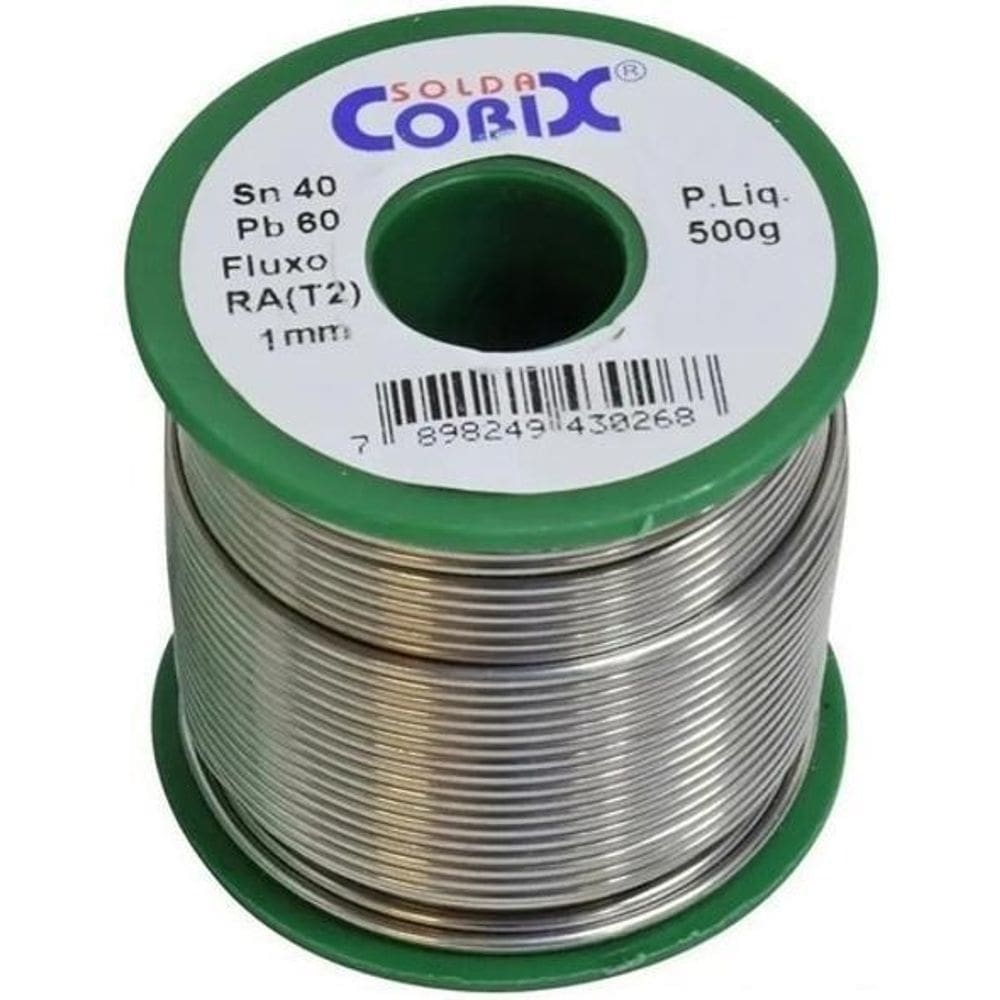 Solda estanho 40x60 1.0mm com fluxo ra t2 rolo 500g cobix