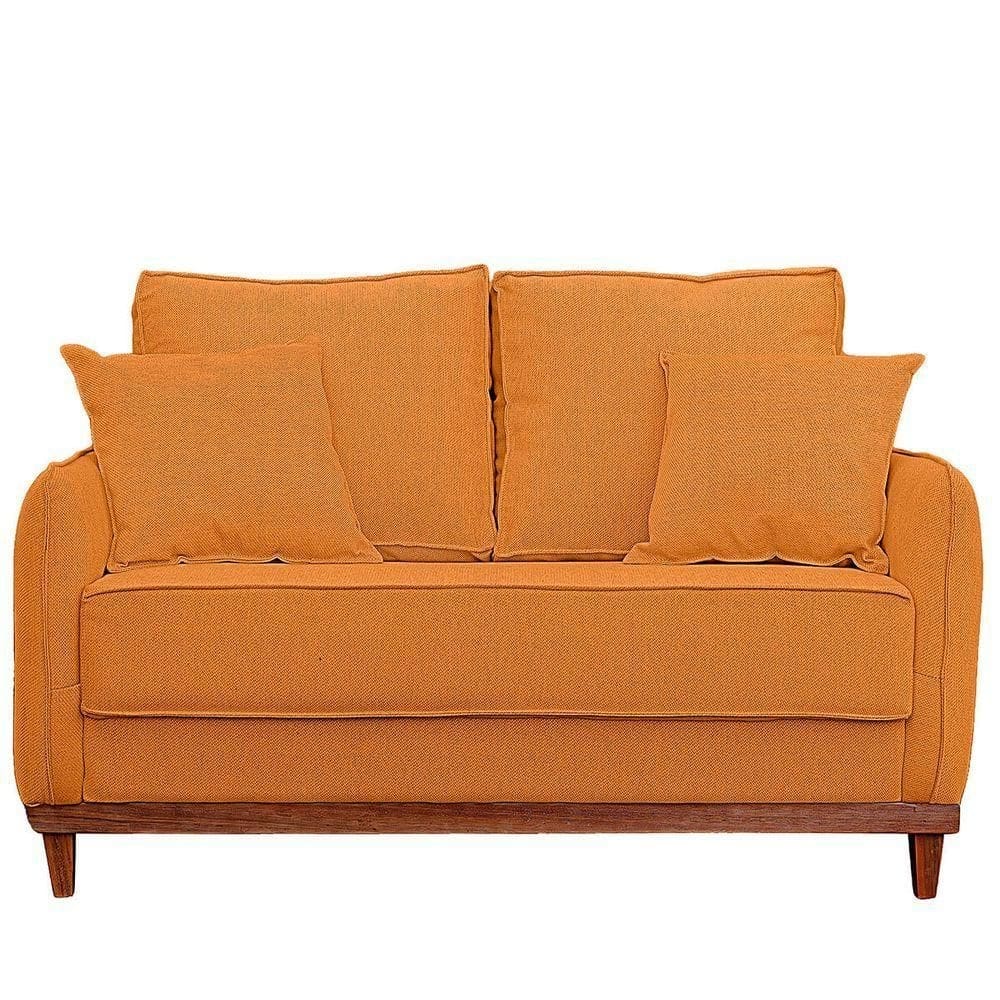 Sofa Sena 2 Lugares Base De Madeira Para Sala Hotel Linho Terra Cota
