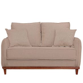 Sofa Sena 3 Lugares Base De Madeira Para Sala Hotel Linho Bege