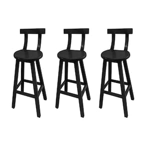 Kit 3 Bancos Altos Bistrô de Madeira com Encosto Girafa Ideal para Bar e Restaurante Preto