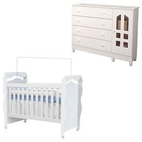 Berço Americano New Nanda e Cômoda Gran Selena Branco Brilho – Carolina
