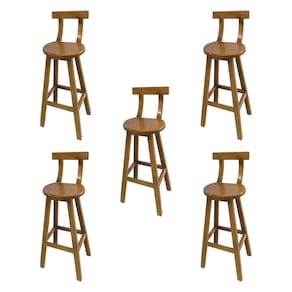 Kit 5 Bancos Altos Bistrô de Madeira com Encosto Girafa Ideal para Bar e Restaurante Natural