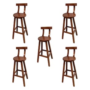 Kit 5 Bancos Altos Bistrô de Madeira com Encosto Girafa Ideal para Bar e Restaurante Imbuia