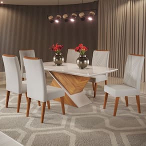 Mesa de Jantar 6 Lugares Hanói com Vidro Marfim/Off White - Panorama Móveis