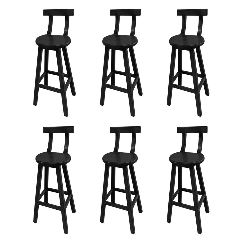 Kit 6 Banquetas Altas de Madeira com Encosto Girafa Preto