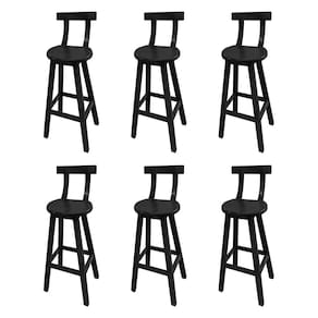 Kit 6 Bancos Altos Bistrô de Madeira com Encosto Girafa Ideal para Bar e Restaurante Preto