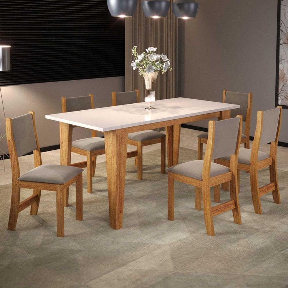 Mesa de Jantar 6 Lugares Fortuna Blonde/Pérola - Panorama Móveis
