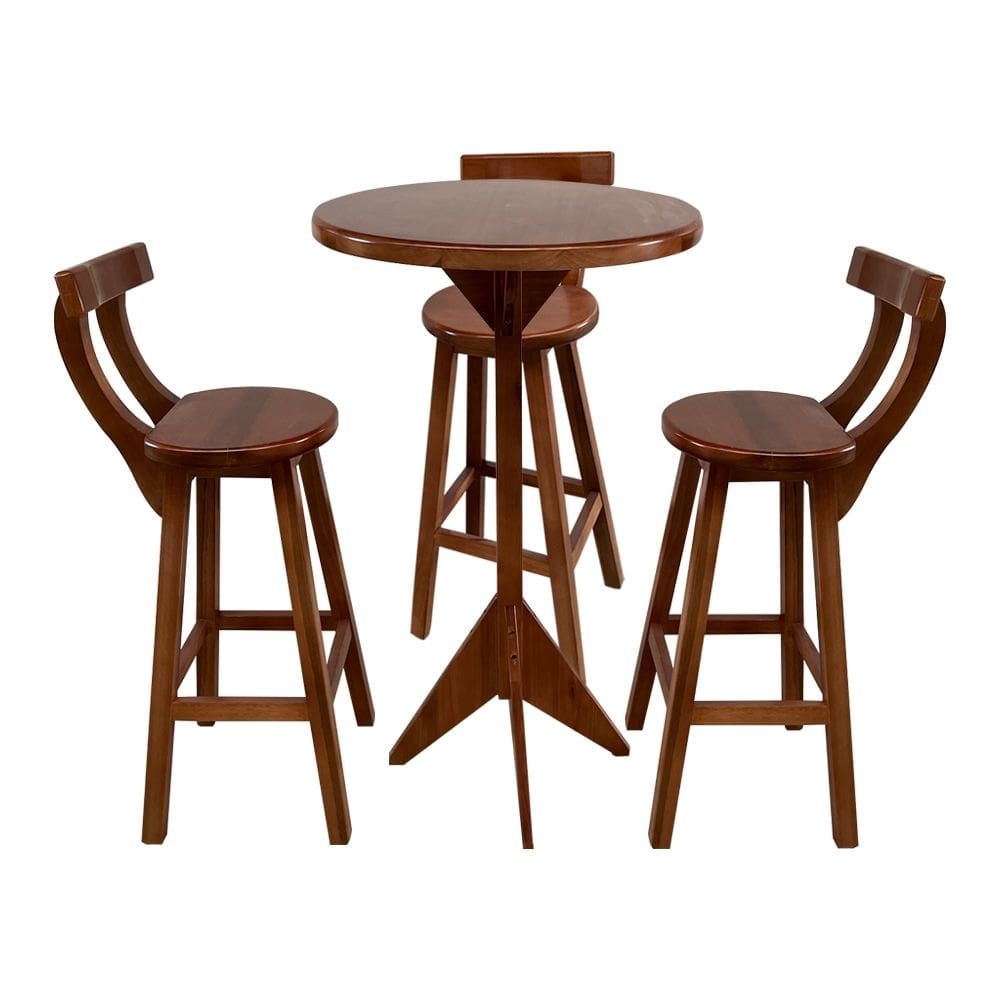 Jogo Bistrô de Madeira 3 Banquetas Altas Ideal para Bar e Restaurante Imbuia
