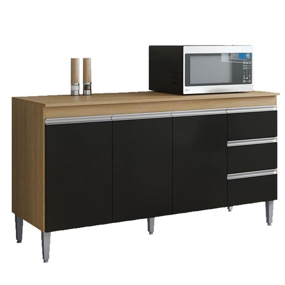 Balcão de Cozinha Andréia com Tampo 150 cm Amendoa Preto - AJL