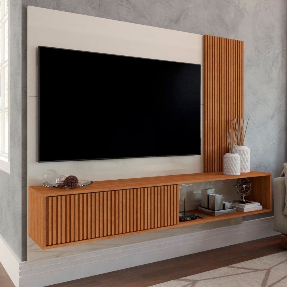 Painel para TV Até 75 Polegadas Dortmund 1 Porta Off White/Naturalle - Panorama Móveis