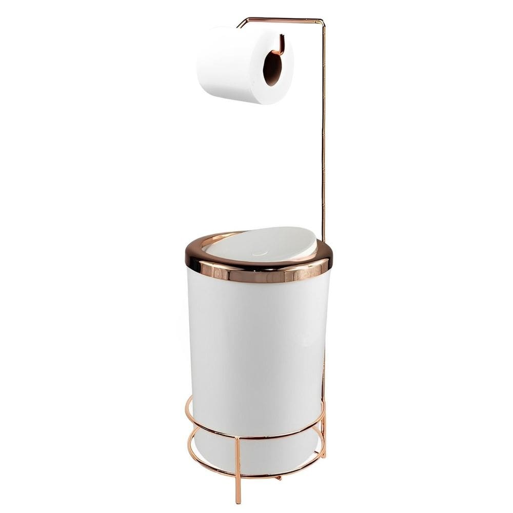 Kit Suporte Porta Papel Higiênico Com Lixeira 8L Tampa Basculante De Cozinha Banheiro Rose Gold - AMZ