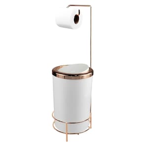 Kit Suporte Porta Papel Higiênico Com Lixeira 8L Tampa Basculante De Cozinha Banheiro Rose Gold - AMZ