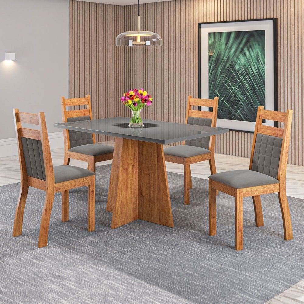 Mesa de Jantar 4 Lugares Dresden com Vidro Grafite - Panorama Móveis