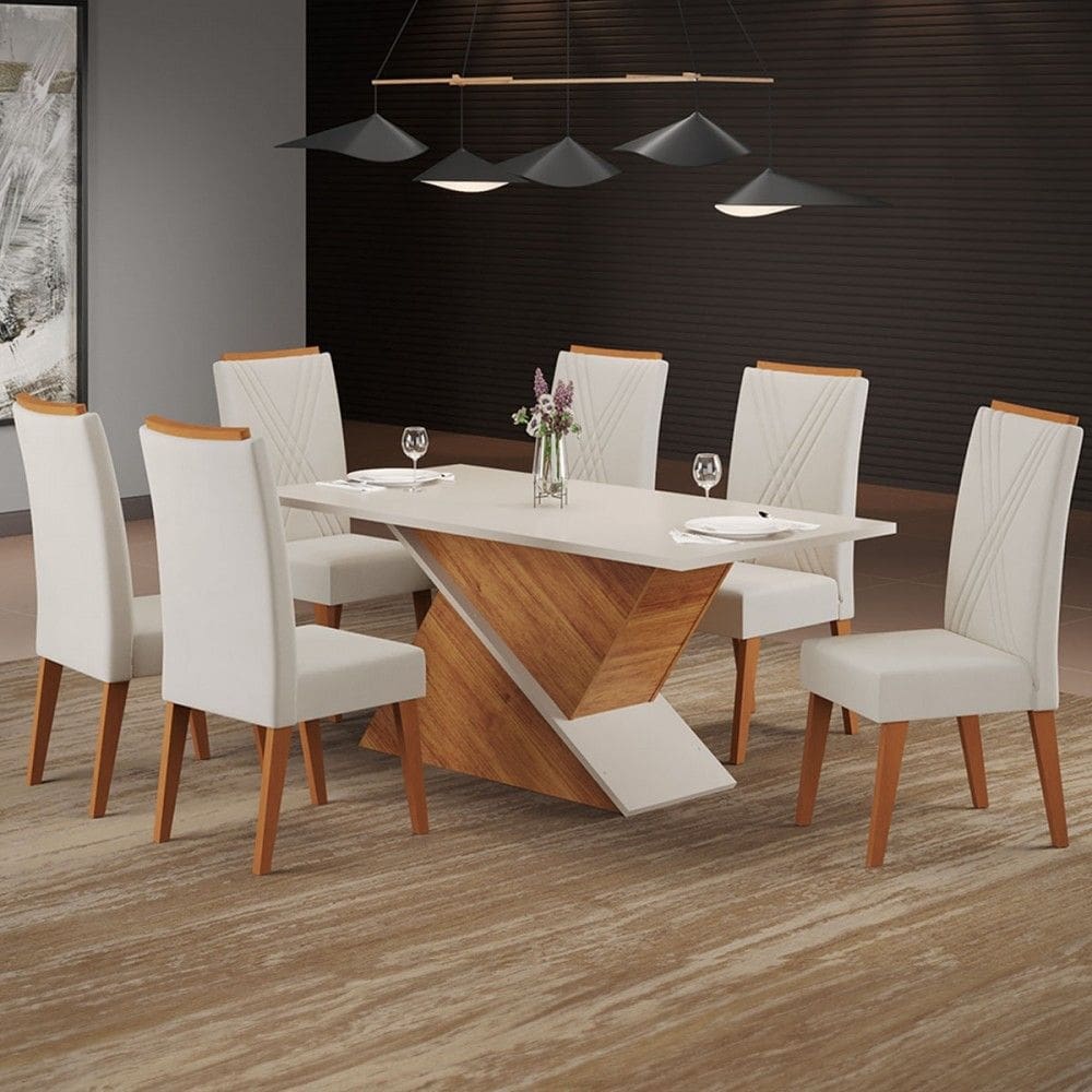 Mesa de Jantar 6 Lugares Bolshói Blonde/Marfin - Panorama Móveis