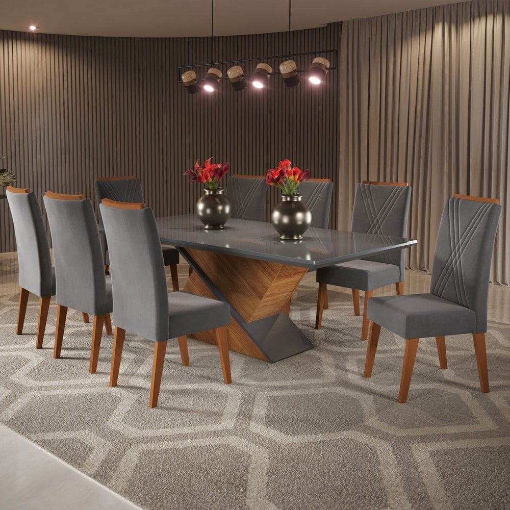 Mesa de Jantar 8 Lugares Moçambique com Vidro Grafite - Panorama Móveis