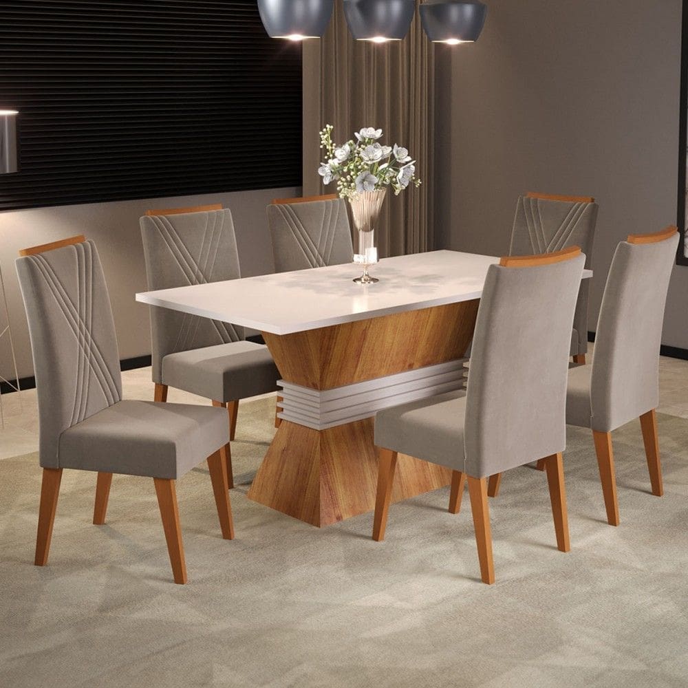 Mesa de Jantar 6 Lugares Pantheon Blonde/Pérola - Panorama Móveis