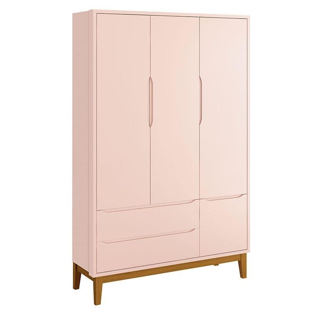 Guarda Roupa Infantil New Classic 3 Portas Rosa com Pés Madeira – Reller