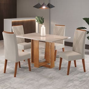 Mesa de Jantar 4 Lugares Singapura com Vidro Marfim/Off White - Panorama Móveis