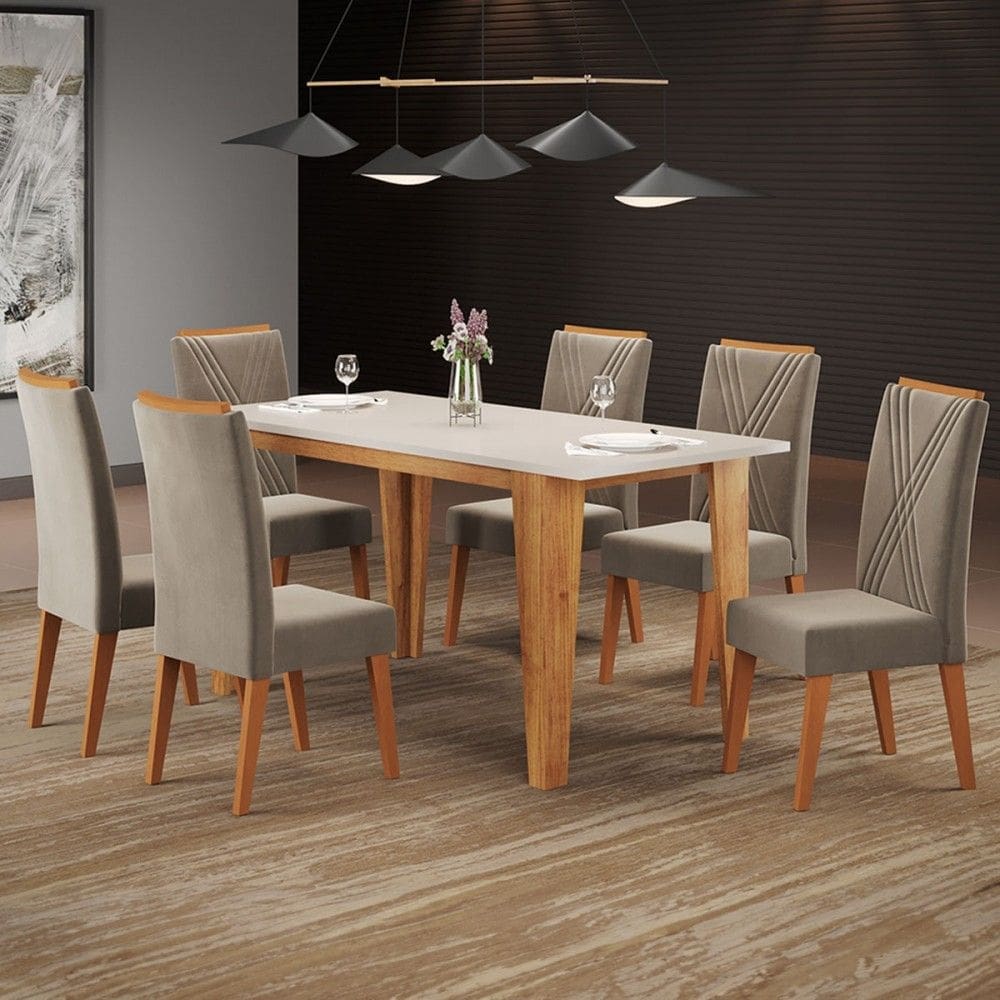 Mesa de Jantar 6 Lugares Maine Blonde/Pérola - Panorama Móveis