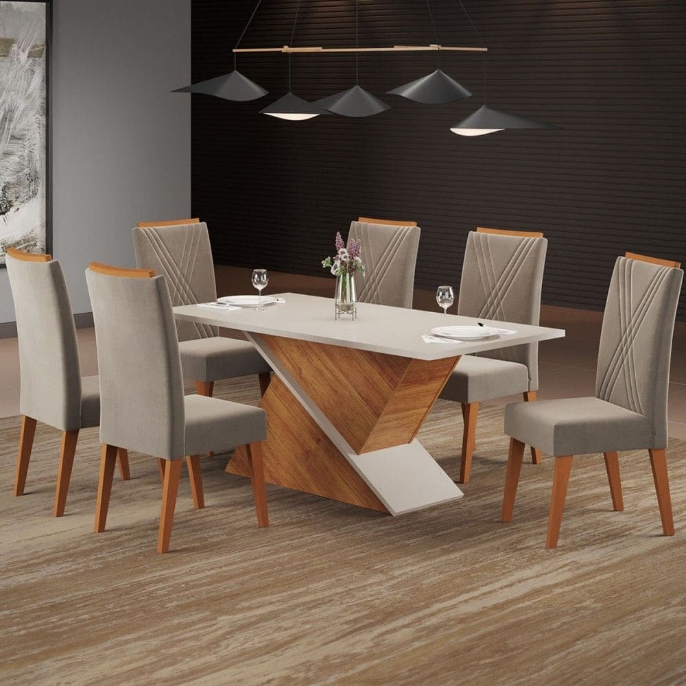 Mesa de Jantar 6 Lugares Bolshói Blonde/Pérola - Panorama Móveis
