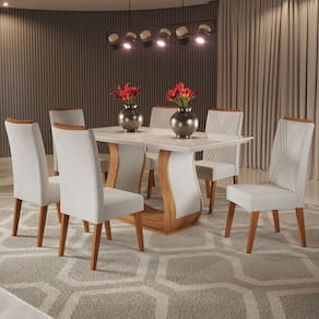 Mesa de Jantar 6 Lugares Arkansas com Vidro Marfim/Off White - Panorama Móveis