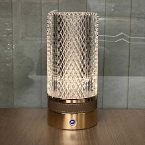 Luminária de Mesa Abajur Touch Dimerizável Dourado Vidro Transparente 22cm Led 12W 3em 1 Bivolt
