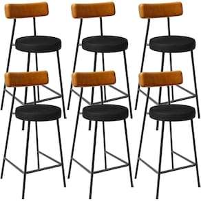 Kit 06 Banquetas Baixa Cozinha Sala Jantar Bancada Milão L02 Couríssimo Whisky Preto -LyamDecor