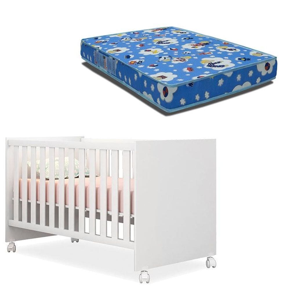 Berço Americano mini cama 100 branco brilho e Colchão Phisical 70/130 Ortobom Qmovi