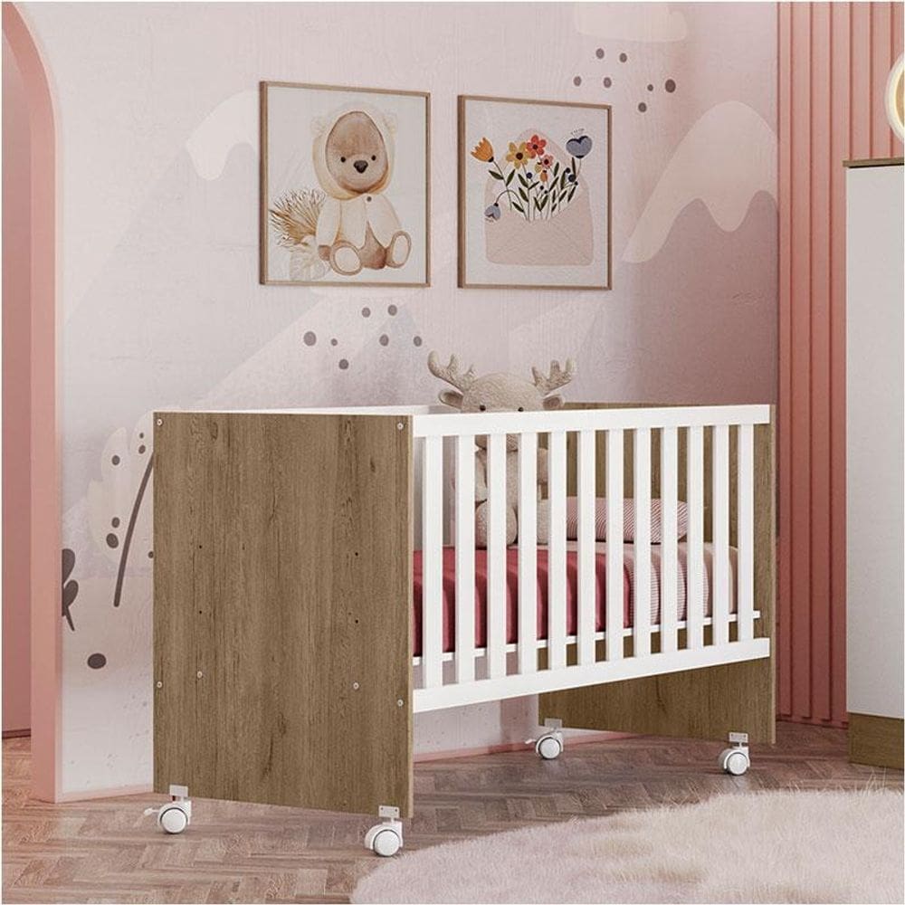 Berço Nacional Ambiente Doce Sonho 3540 Carvalho Rústico TOQ Branco – Qmovi