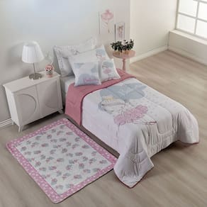 Kit Edredom Juvenil 5 peças Hipercal 400 fios Dupla Face Bailarina