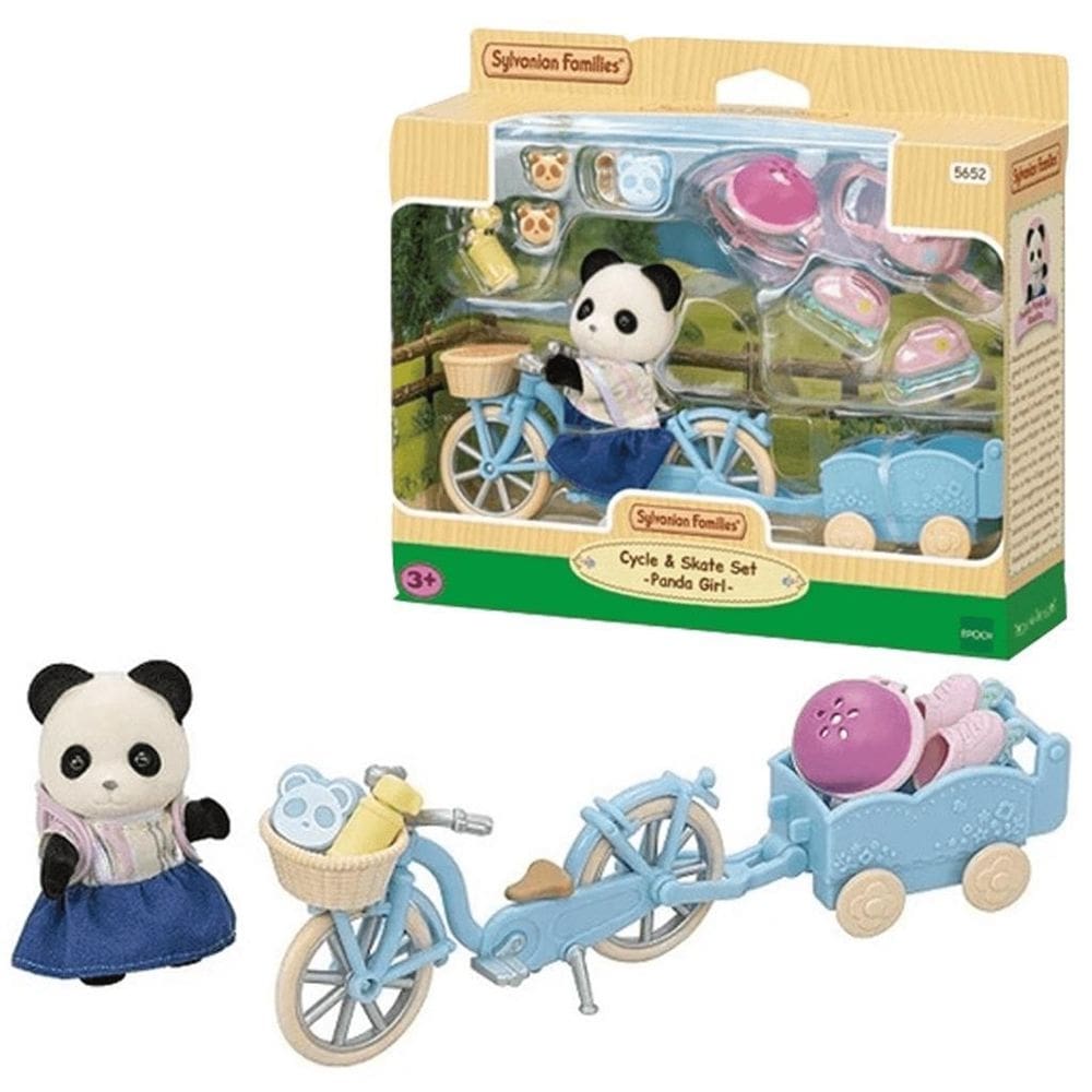 Sylvanian families conjunto bicicleta e patins menina panda