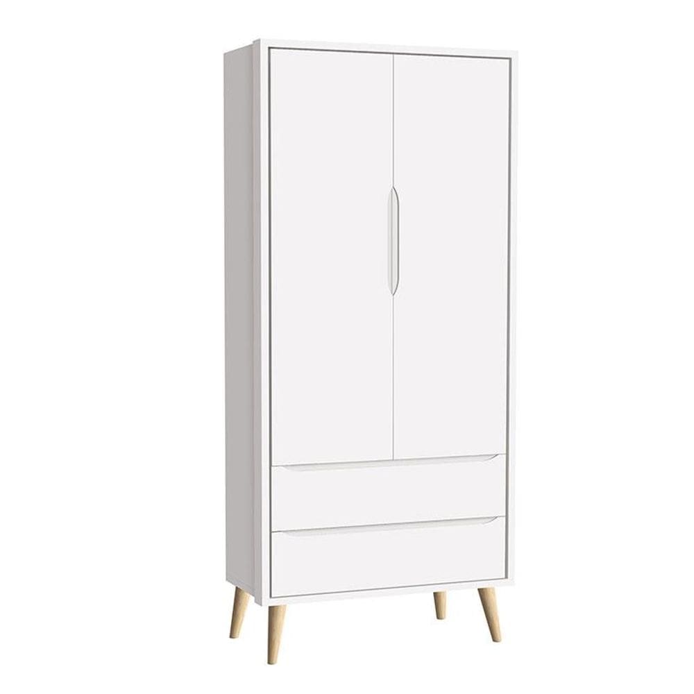 Guarda Roupa Infantil Theo 2 Portas Branco Acetinado com Pés Madeira Natural - Reller