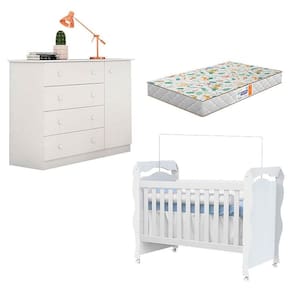 Berço Americano New Nanda com Cômoda Helena Branco Brilho e Colchão Gazin – Phoenix