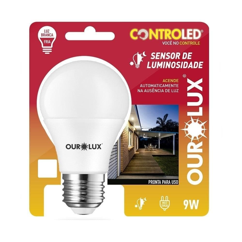 Lampada led com fotocélula embutida 9w bivolt ourolux