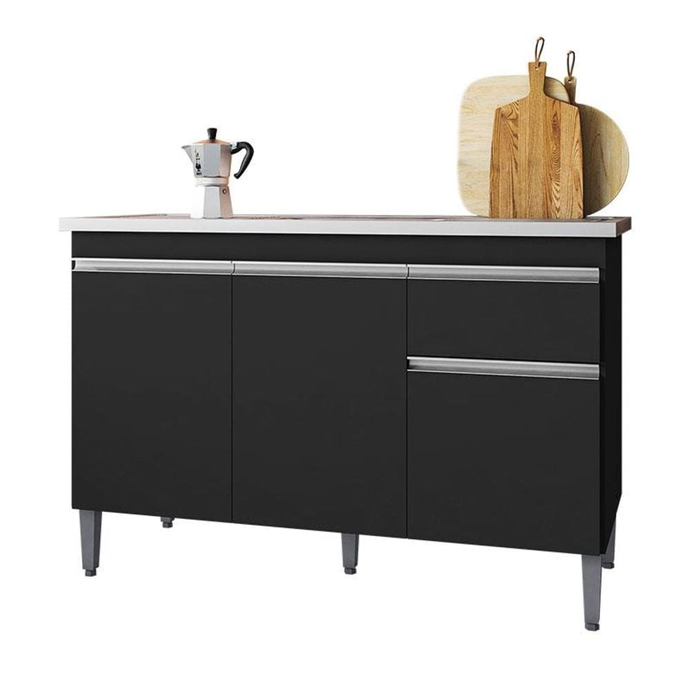Balcão de Pia Ambiente Tatiane 120 cm Preto Fosco - AJL