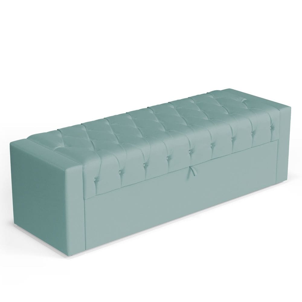 Calçadeira Báu Casal Padrão Atena 140cm Capitonê Veludo Acqua - Desk Design
