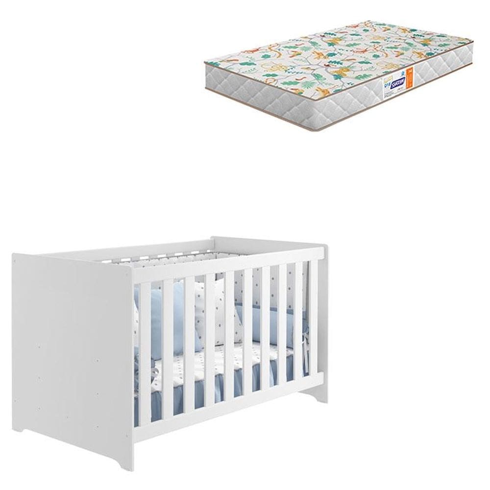 Berço Americano Mali Branco Brilho com Colchão Gazin – Reller