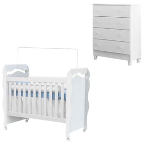 Berço Americano New Nanda e Cômoda Gaveteiro Ariel Branco Brilho - Carolina