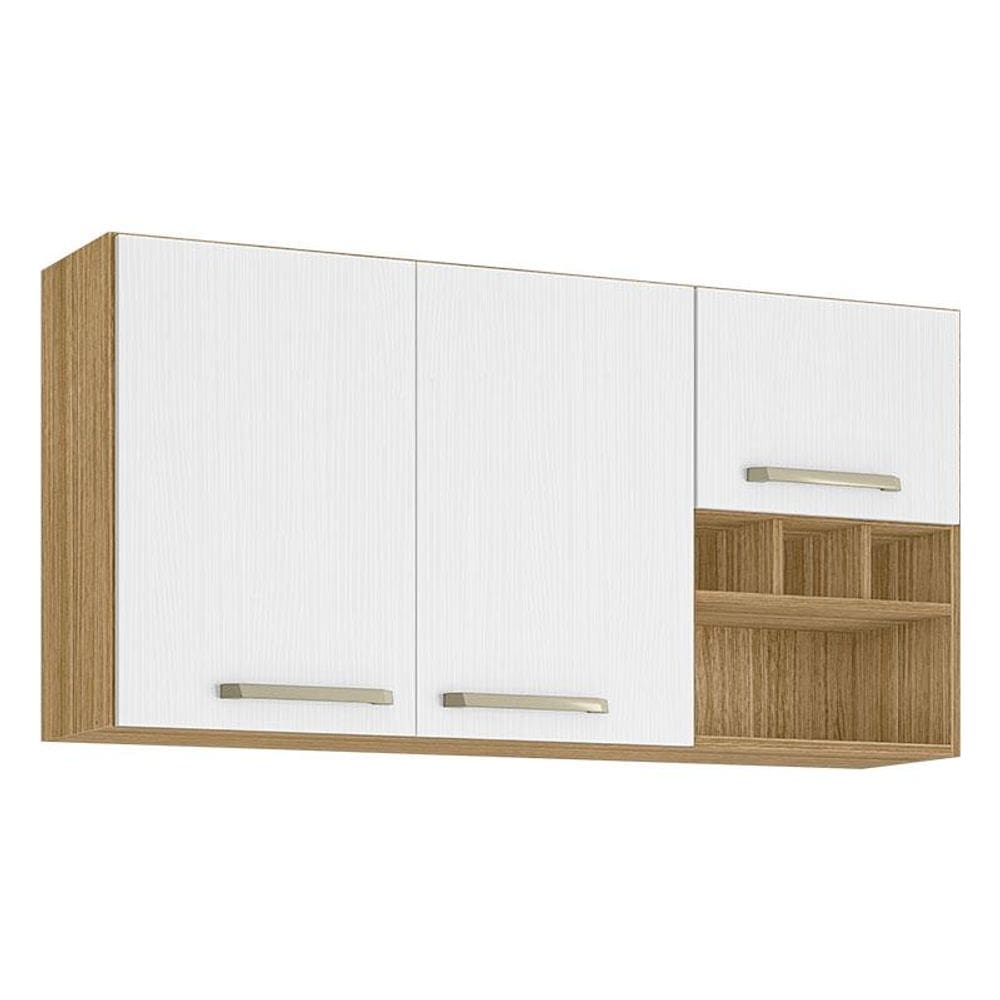 Armário Aéreo Ametista 3 Portas e 3 Garrafas 120 cm Freijó Supremo - Kits Paraná