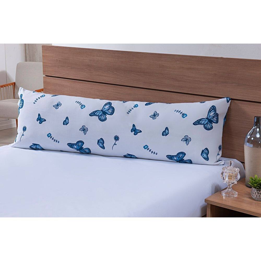 Fronha Para Travesseiro de Corpo 1,50mx50cm 100% Algodão 180 Fios Borboleta Azul