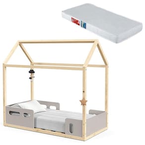 Mini Cama Montessoriana Liv Cinza Natural com Colchão - Matic