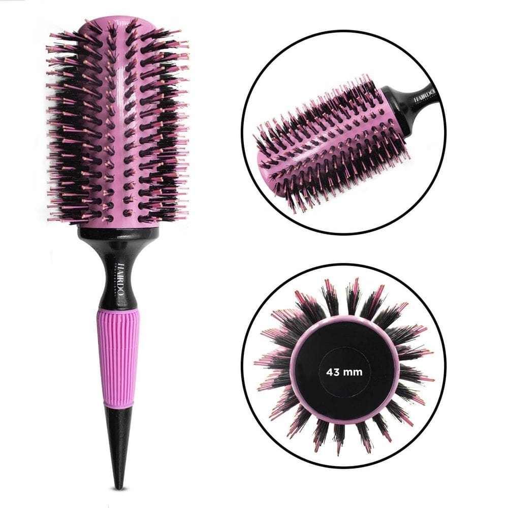 Escova cabelo redonda cerdas duplas profissional rosa 43 mm