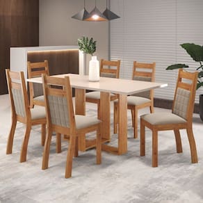 Mesa de Jantar 6 Lugares Caiçara Blonde/Perola - Panorama Móveis