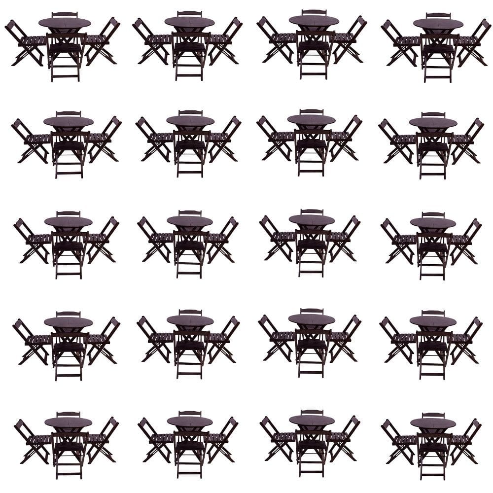 Kit 20 Jogos de Mesa Dobravel com 4 Cadeiras Tampo Redondo 70x70 Tabaco