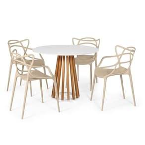 Conjunto Mesa De Jantar Branca 100cm Com 4 Cadeiras - Nude