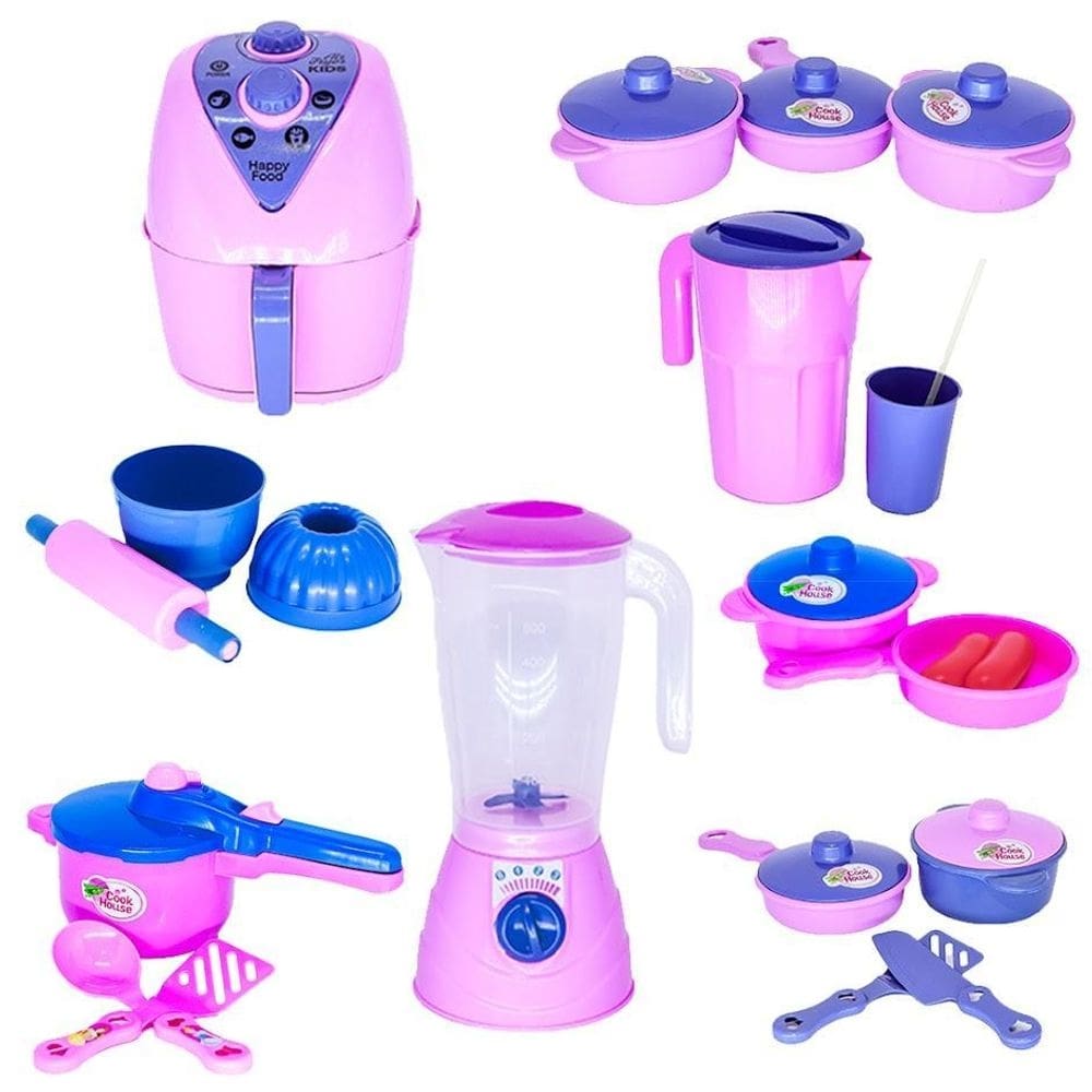 Brinquedo cozinha menina jogo panela air fryer jarra 21pç