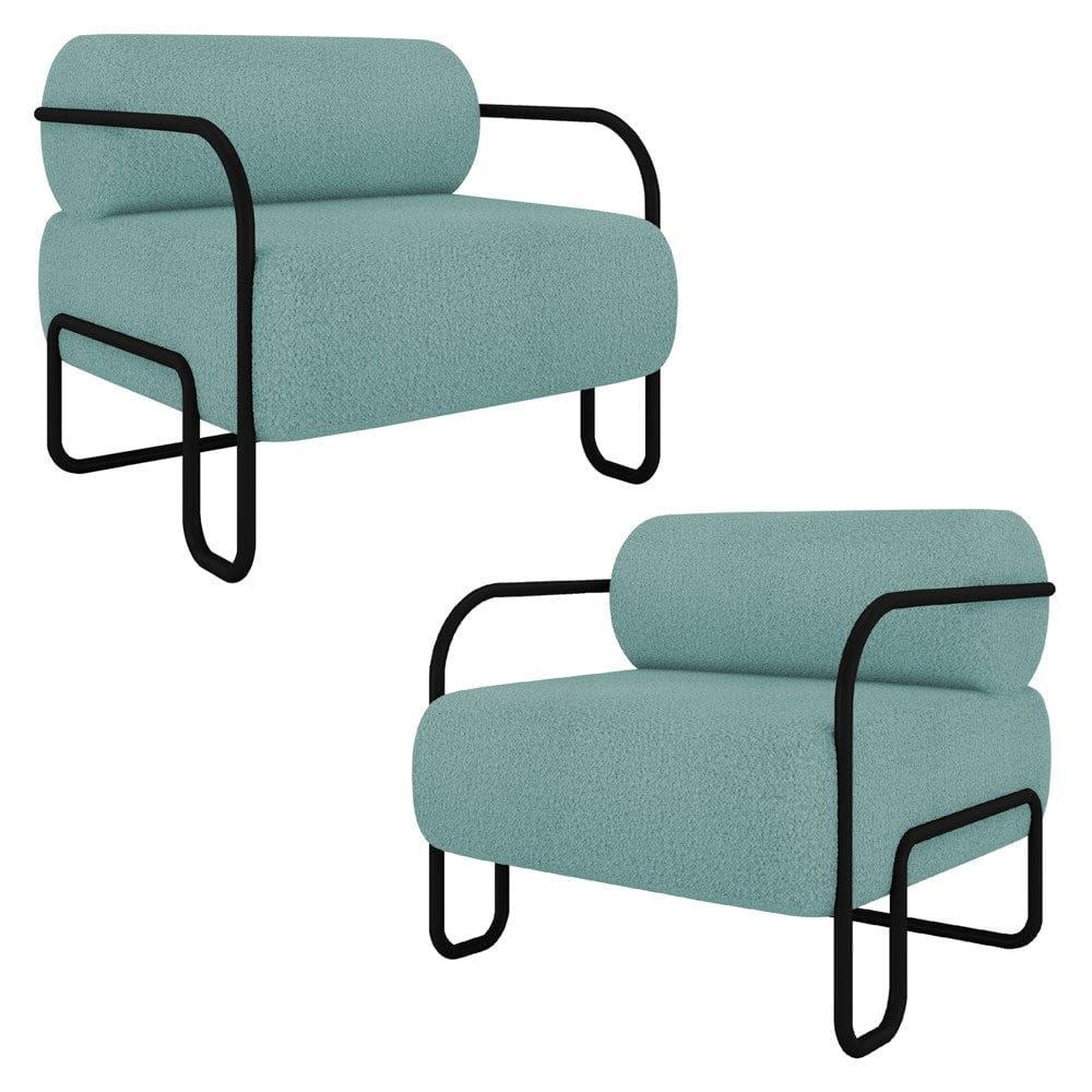 Poltrona Decorativa para Sala Industrial Kit 2 Kira K04 Bouclê Azul - Mpozenato