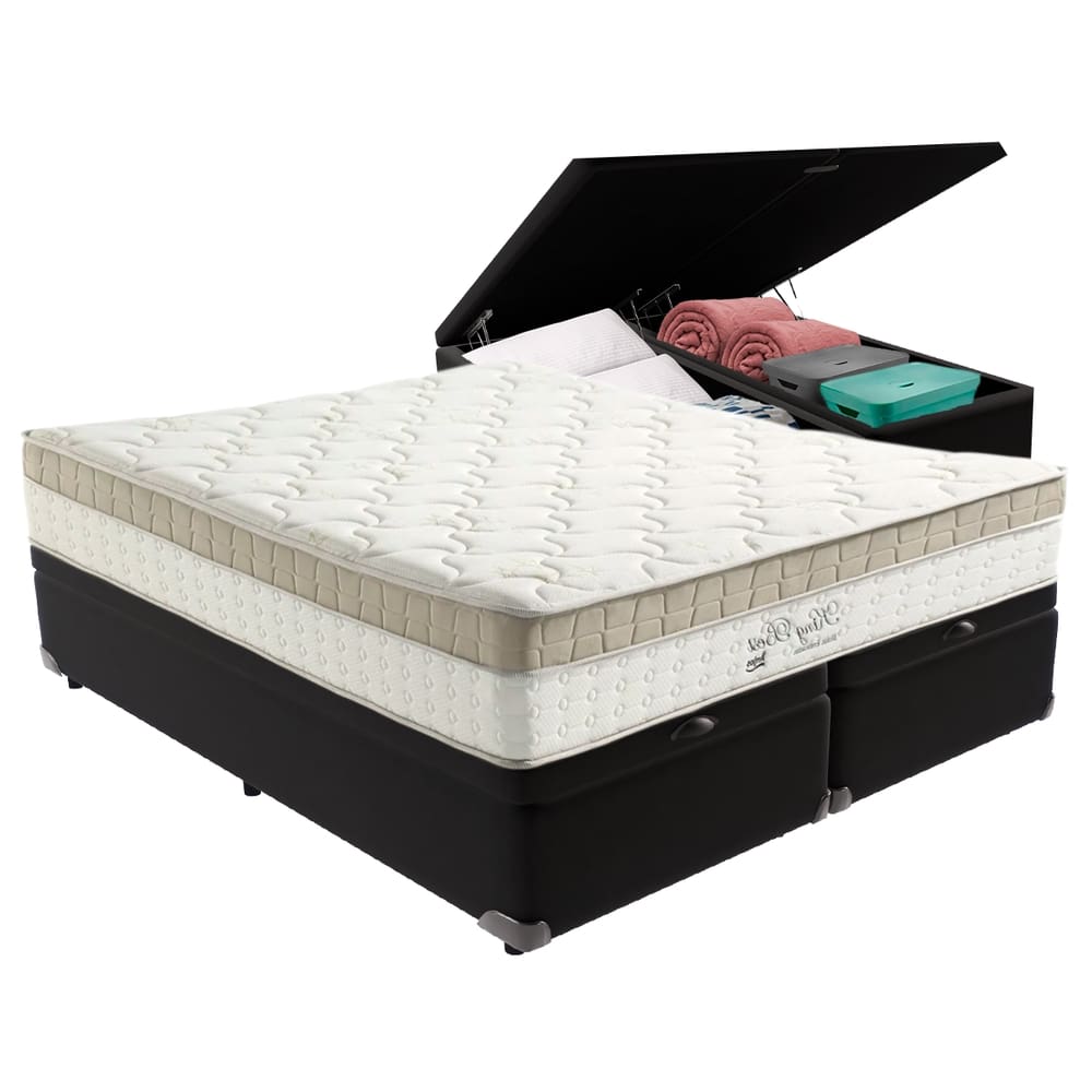 Cama Box com Baú Preto e Colchão Queen King Best Anjos