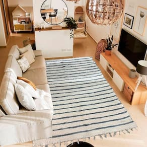 Tapete para sala felpudo listra fina cinza boho 2,00x1,00